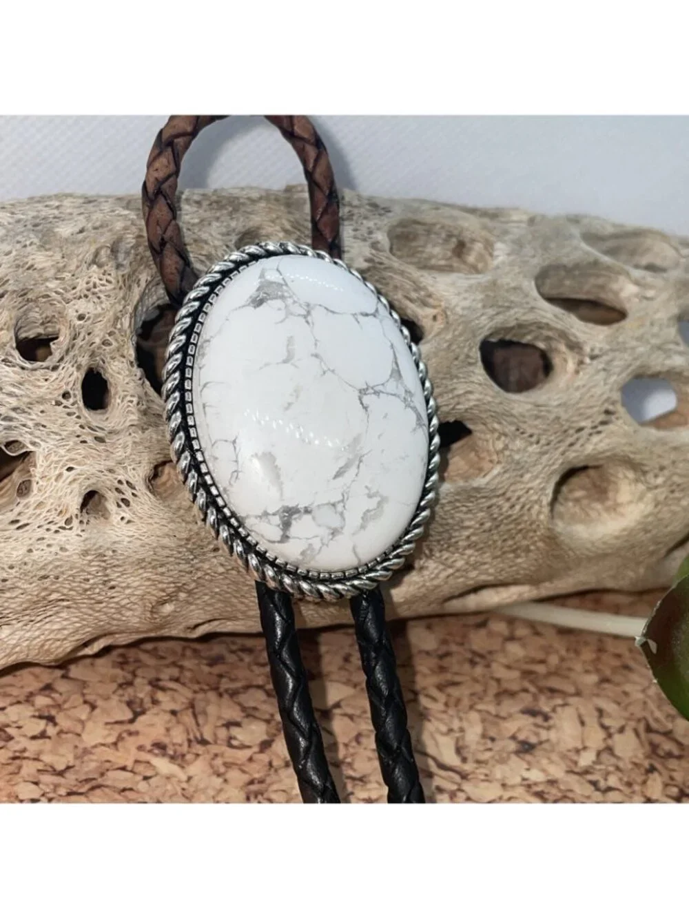 White Buffalo Turquoise Silver Western Leather Bolo Tie Necklace Ranch Wear new